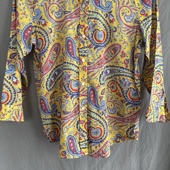 Lauren Ralph Lauren Paisley Button-Up Shirt Yellow Cotton Boho Retro Women's XS - Picture 3 of 12